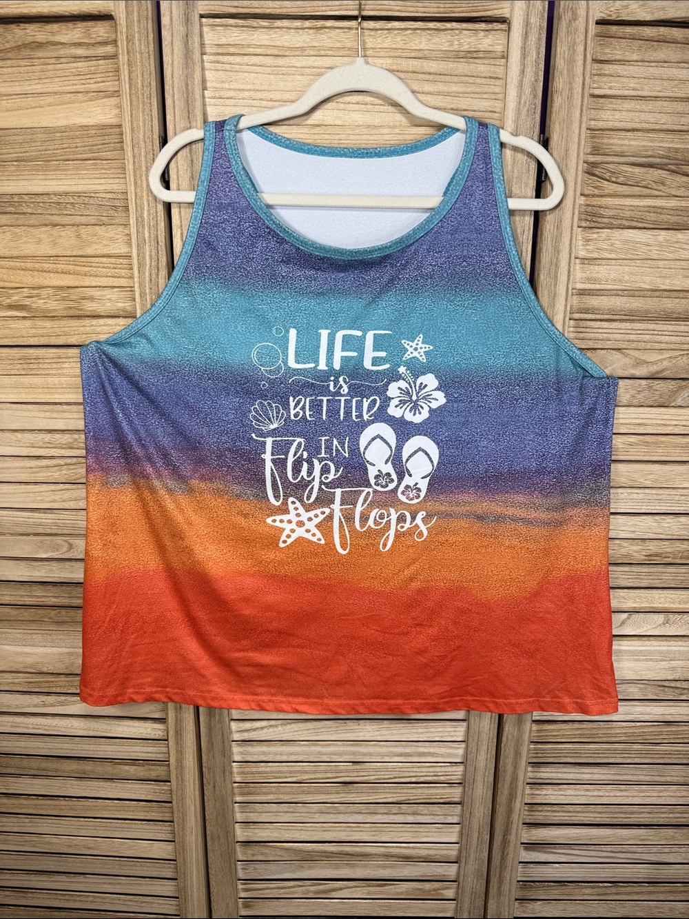 Life Is Better In Flip Flops Ombre Tank Top - Teal, Purple, Orange, Red Size 5XL - Picture 2 of 10